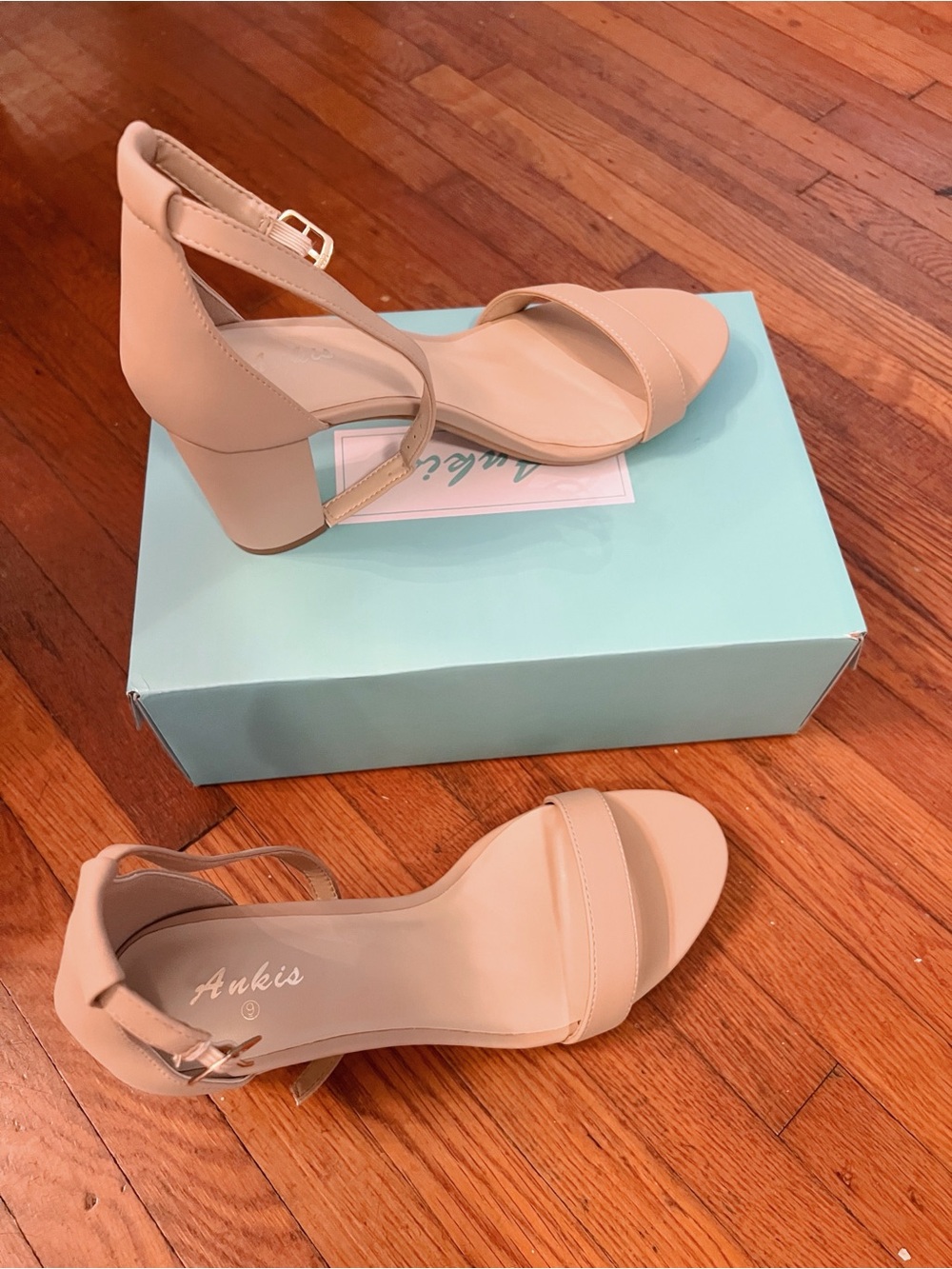 Ankis Nude Block Heel Ankle-Strap Sandals